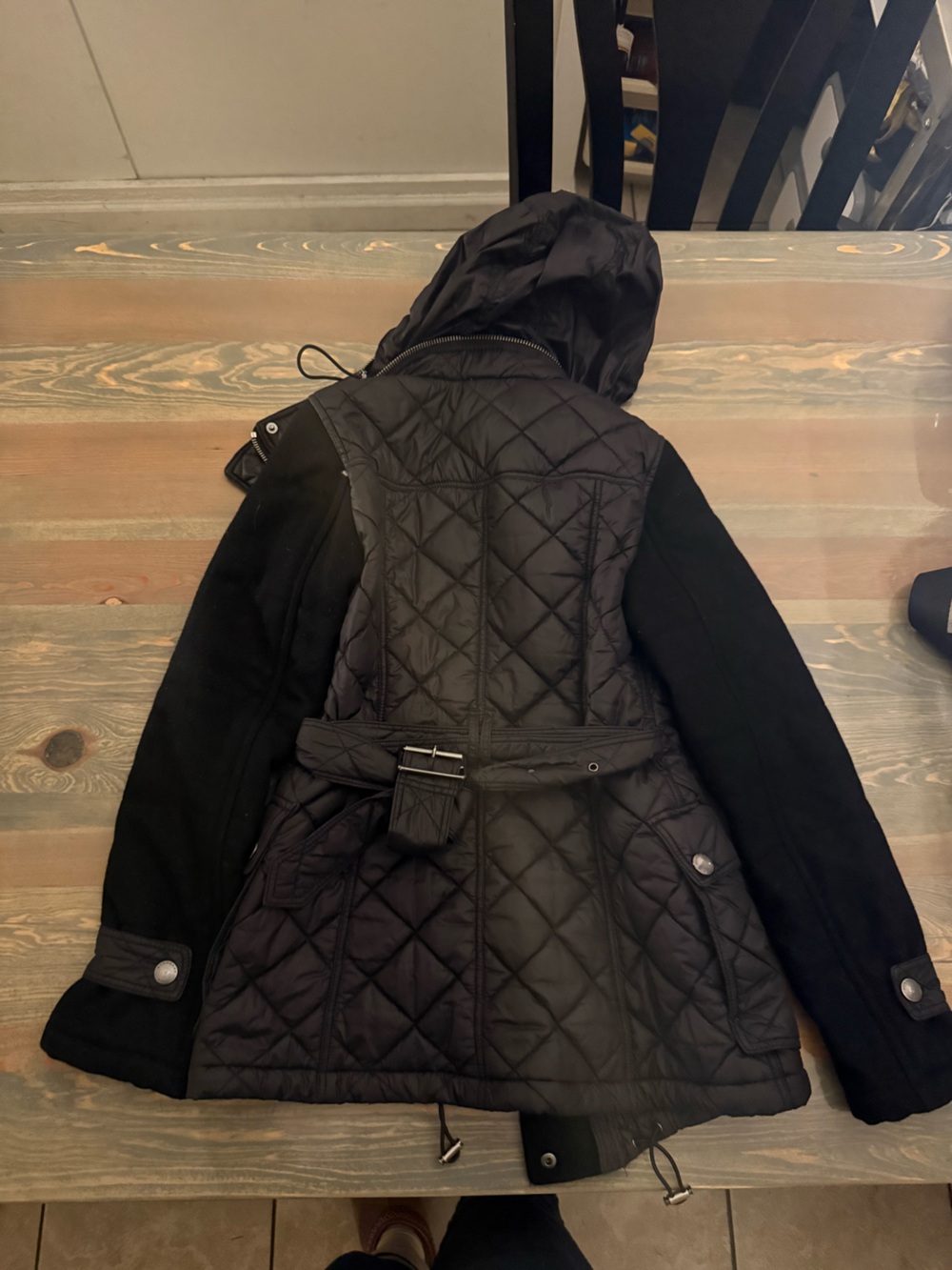 Burberry Brit Black Quilted Hooded wool cotton nylon jacket XS - Picture 8 of 12